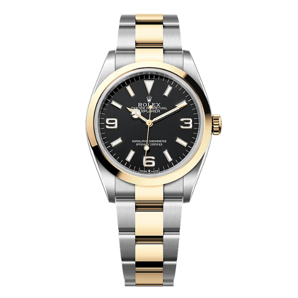 Rolex Explorer Two Tone Yellow Gold 124273 36mm Yellow Gold Black Dial – 12A 1:1 Super Clone Watch