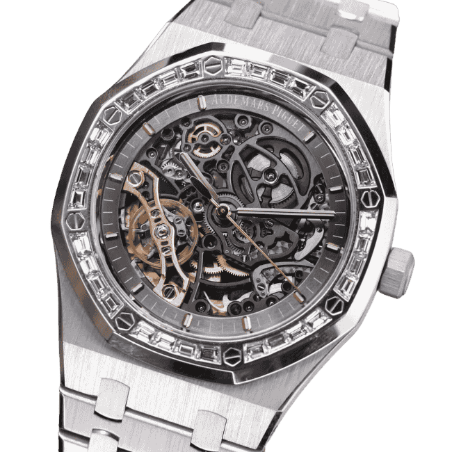 Audemars Piguet Royal Oak Frosted Gold Double Balance Wheel Openworked 41mm benzen Baugette – 12A 1:1 Super Clone Watch